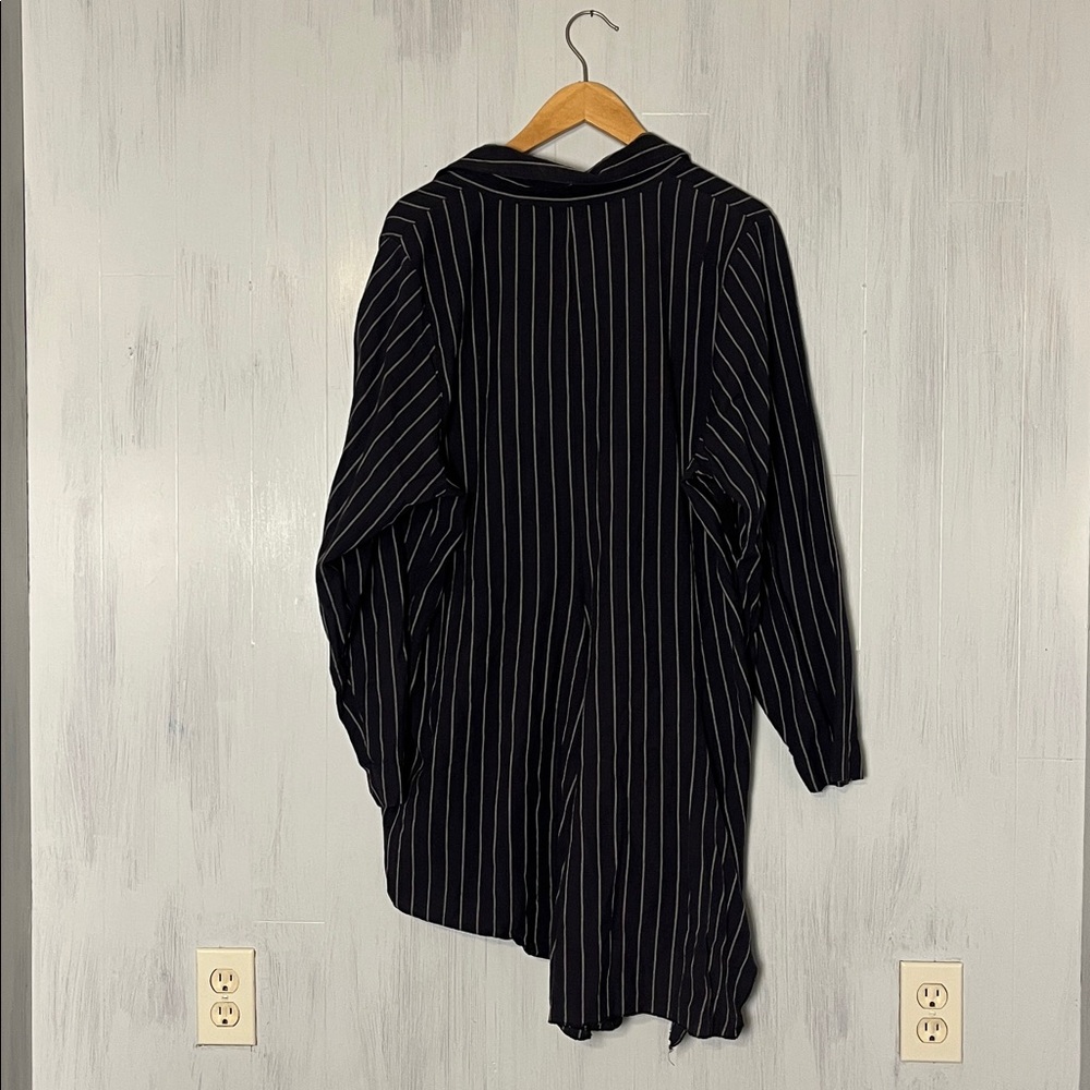 Tulip Navy Striped Button Down Tunic Cotton Lagenlook Size L - Picture 4 of 6